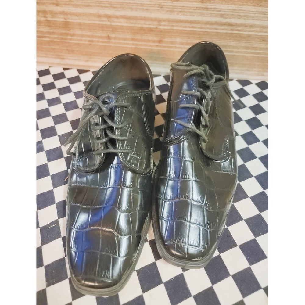 Alex Six Men's Black Crocodile Embossed Lace Up Dress Shoes Size 11.5 M